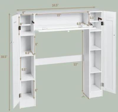 Costway Over the Toilet Storage Wooden Cabinet Drop Door Spacesaver Bathroom White