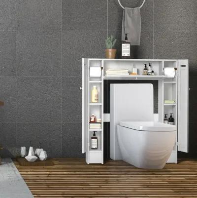 Costway Over the Toilet Storage Wooden Cabinet Drop Door Spacesaver Bathroom White