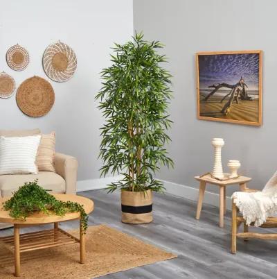 HomPlanti 75 Inches Bamboo Artificial Tree in Handmade Natural Cotton Planter