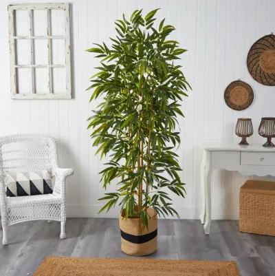 HomPlanti 75 Inches Bamboo Artificial Tree in Handmade Natural Cotton Planter