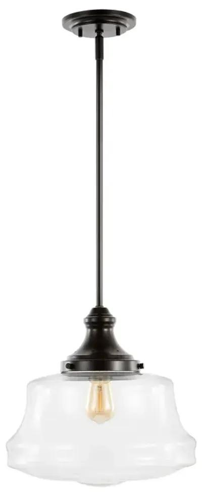 Schoolhouse 14" 1-Light Bohemian Farmhouse Iron/Glass LED Pendant, Oil Rubbed Bronze/Clear