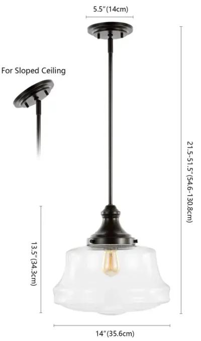 Schoolhouse 14" 1-Light Bohemian Farmhouse Iron/Glass LED Pendant, Oil Rubbed Bronze/Clear