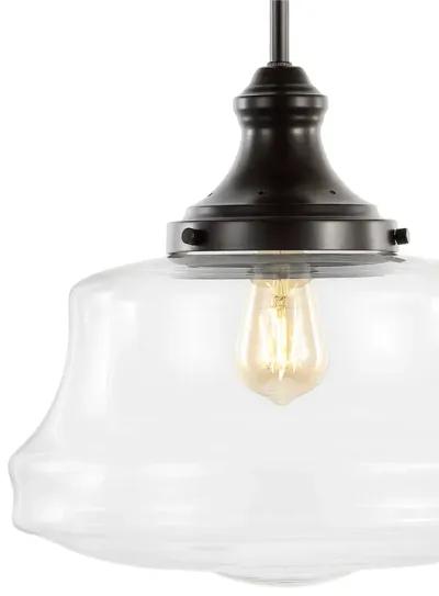 Schoolhouse 14" 1-Light Bohemian Farmhouse Iron/Glass LED Pendant, Oil Rubbed Bronze/Clear