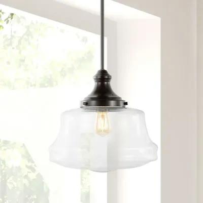 Schoolhouse 14" 1-Light Bohemian Farmhouse Iron/Glass LED Pendant, Oil Rubbed Bronze/Clear