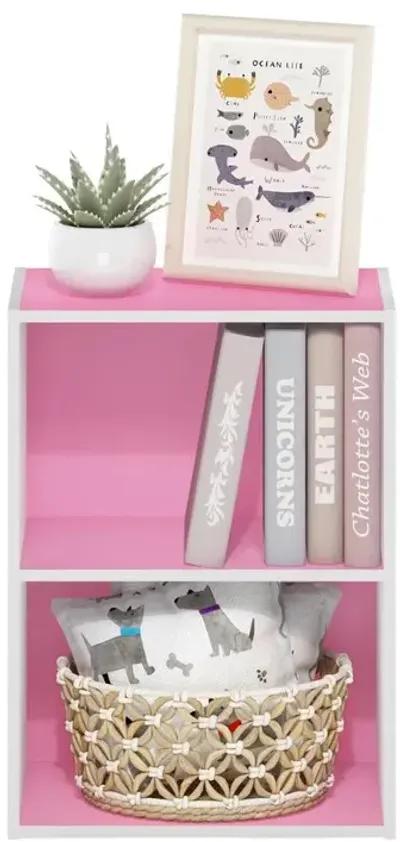 Furinno Luder 2-Tier Open Shelf Bookcase, Pink/White