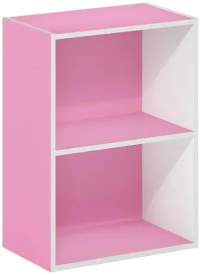 Furinno Luder 2-Tier Open Shelf Bookcase, Pink/White