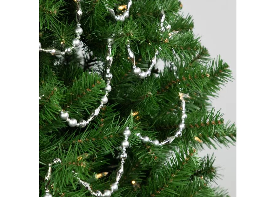 9' Silver Shiny and Matte Beaded Christmas Garland