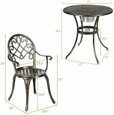 3 Pieces Outdoor Set Patio Bistro with Attached Removable Ice Bucket