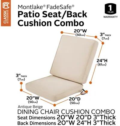 Classic Accessories FadeSafe Chair, Antique Beige, 44" L x 20�W T Montlake Quilted Patio Cushion, 20" W x 20" D x 3" x20"W x 24" H x 3"