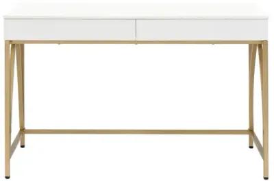 Lightmane Vanity Desk In White High Gloss & Gold Finish