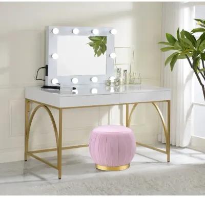 Lightmane Vanity Desk In White High Gloss & Gold Finish