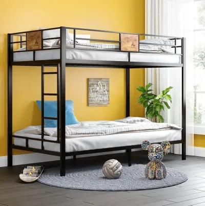 Hivvago Twin over Twin Heavy Duty Metal Bunk Bed in Black with Side Ladder