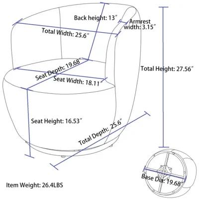 Teddy Fabric Swivel Accent Armchair Barrel Chair With Powder Coating Metal Ring, Dark