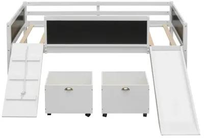 Twin size Loft Bed Wood Bed with Two Storage Boxes