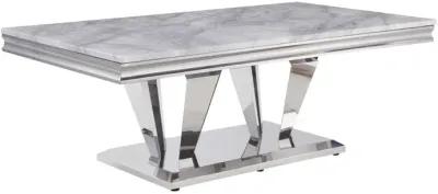 Satinka Coffee Table, Light Gray Printed Faux Marble & Mirrored Silver Finish