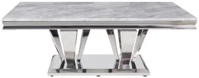 Satinka Coffee Table, Light Gray Printed Faux Marble & Mirrored Silver Finish