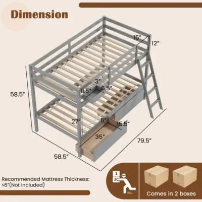 Hivvago Twin Over Twin Bunk Bed Wood Bed Frame with 2 Storage Drawers and Ladder