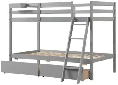 Hivvago Twin Over Twin Bunk Bed Wood Bed Frame with 2 Storage Drawers and Ladder