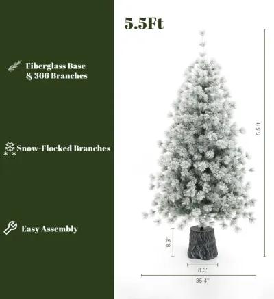 LuxenHome 5.5Ft Flocked Full Artificial Christmas Tree Potted