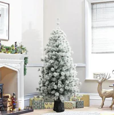 LuxenHome 5.5Ft Flocked Full Artificial Christmas Tree Potted