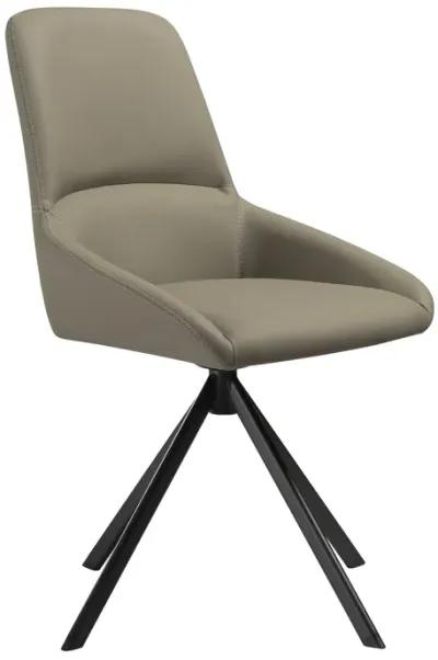 Rick 22 Inch Swivel Dining Chair Set of 2, Taupe Faux Leather, Black Legs - Benzara