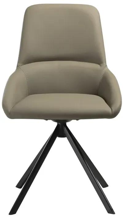 Rick 22 Inch Swivel Dining Chair Set of 2, Taupe Faux Leather, Black Legs - Benzara