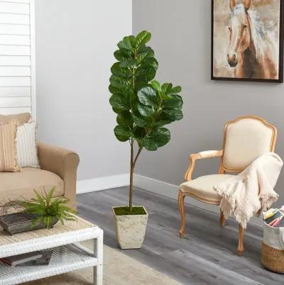 HomPlanti 5.5 Feet Fiddle leaf Fig Artificial Tree in Country White Planter