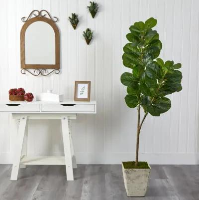 HomPlanti 5.5 Feet Fiddle leaf Fig Artificial Tree in Country White Planter