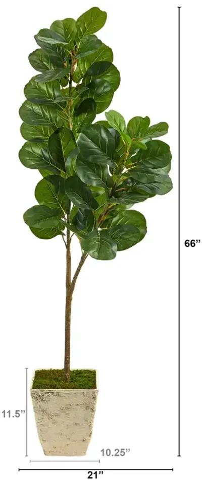 HomPlanti 5.5 Feet Fiddle leaf Fig Artificial Tree in Country White Planter