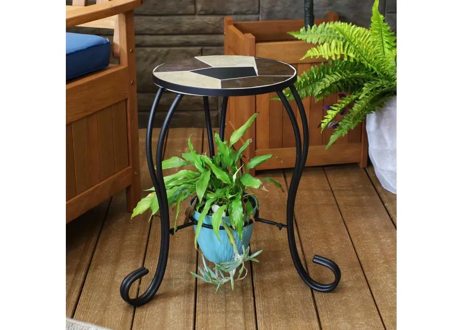 Sunnydaze 12.75 in Mosaic Ceramic Tile Round Patio Side Table Plant Stand