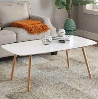 Hivvago White Top Mid-Century Coffee Table with Solid Wood Legs