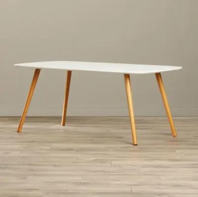 Hivvago White Top Mid-Century Coffee Table with Solid Wood Legs