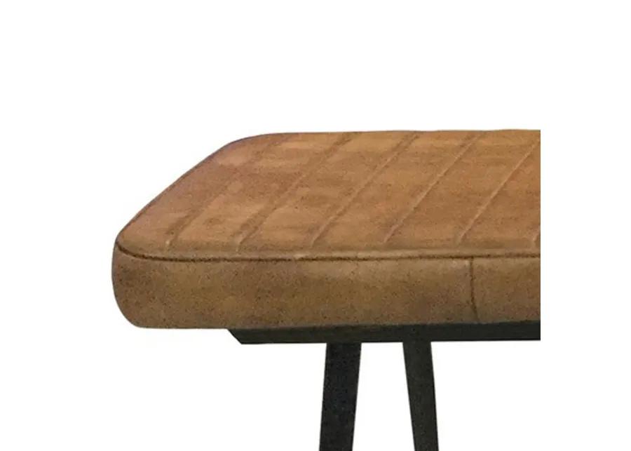 Bench with Tufted Leatherette Seat and Metal Legs, Brown-Benzara