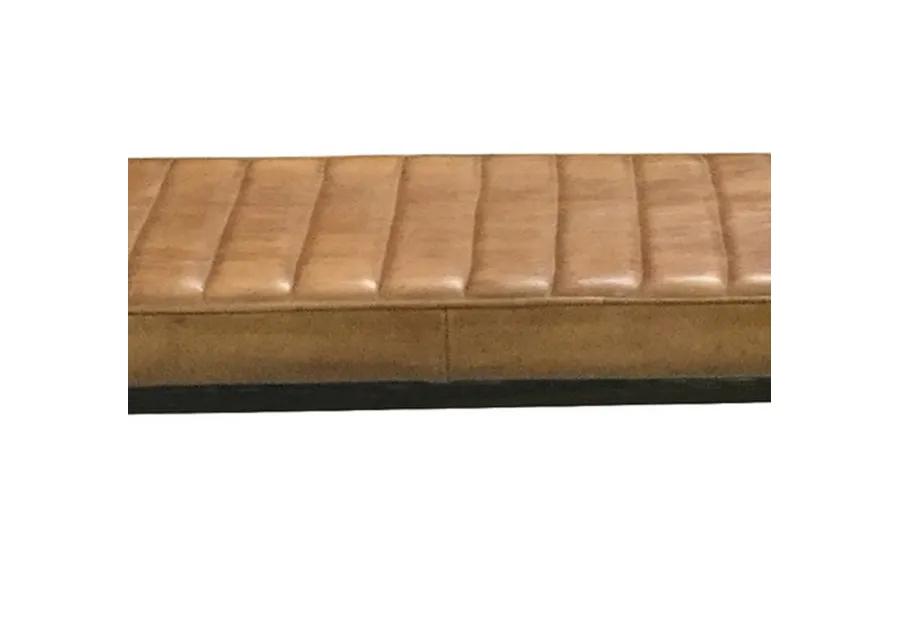 Bench with Tufted Leatherette Seat and Metal Legs, Brown-Benzara