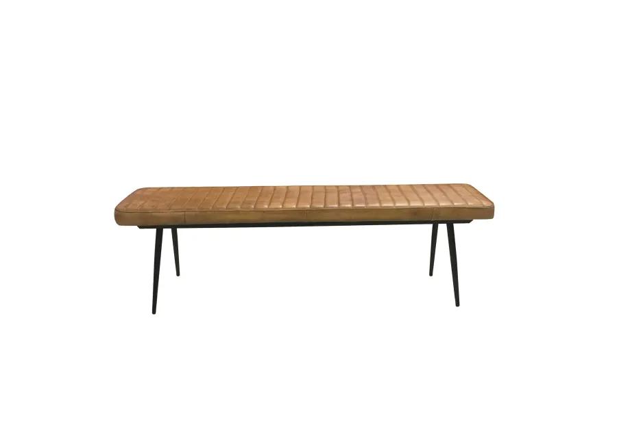 Bench with Tufted Leatherette Seat and Metal Legs, Brown-Benzara