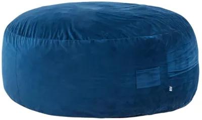 Olio 70 Inch Bean Bag, Round, Foam Filling, Velvet Upholstery, Navy Blue - Benzara