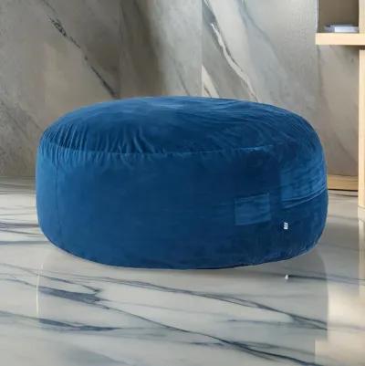 Olio 70 Inch Bean Bag, Round, Foam Filling, Velvet Upholstery, Navy Blue - Benzara