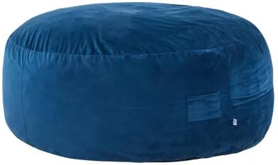 Olio 70 Inch Bean Bag, Round, Foam Filling, Velvet Upholstery, Navy Blue - Benzara