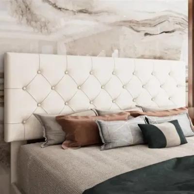 Hivvago Queen White Faux Leather Upholstered Platform Bed with Button Tufted Headboard