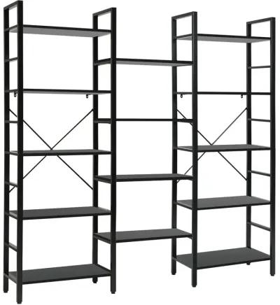 Vintage Triple Wide 5-Tier Bookcase for Stylish Storage and Display - Black Bookshelf