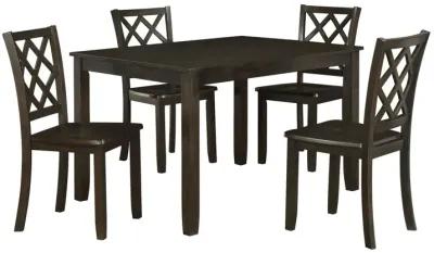 Ava 5pc Dining Table Set, 4 Lattice Back Chairs, Brown Rubberwood Frame - Benzara