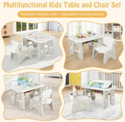 Kids Table and Chair Set with Flip-Top Bookshelf-Grey