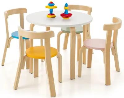 5-Piece Kids Wooden Curved Back Activity Table and Chair Set with Toy Bricks