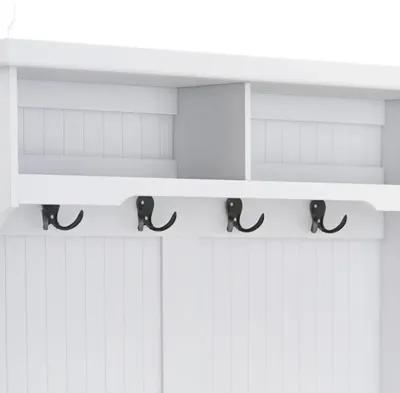 Entryway Hall Tree With Coat Rack 4 Hooks And Storage Bench Shoe Cabinet White