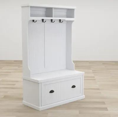 Entryway Hall Tree With Coat Rack 4 Hooks And Storage Bench Shoe Cabinet White