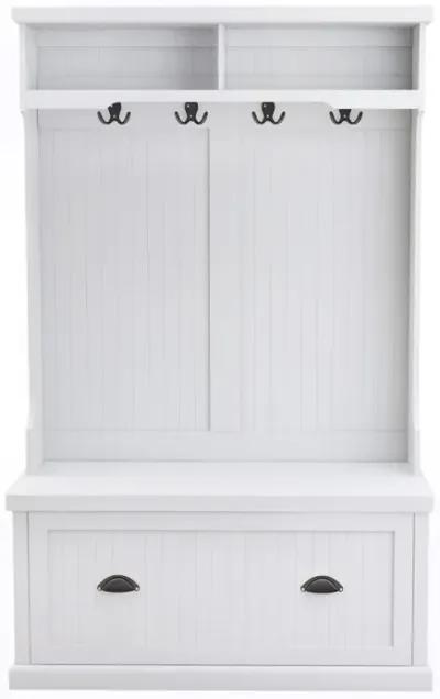 Entryway Hall Tree With Coat Rack 4 Hooks And Storage Bench Shoe Cabinet White