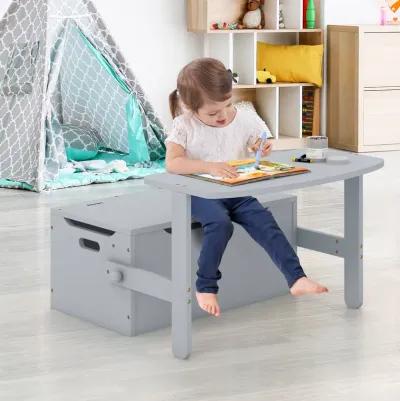 3-in-1 Kids Convertible Storage Bench Wood Activity Table and Chair Set