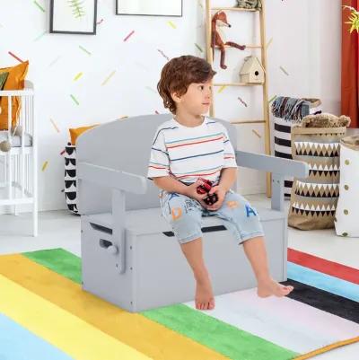 3-in-1 Kids Convertible Storage Bench Wood Activity Table and Chair Set