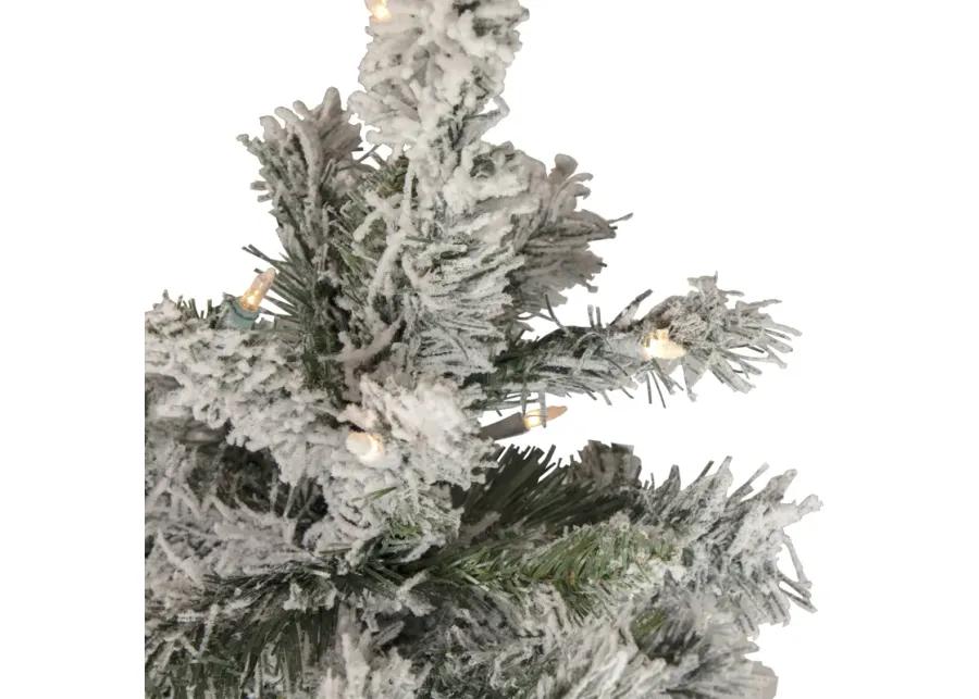 4.5' Pre-Lit Flocked Pine Medium Artificial Christmas Tree - Clear Lights