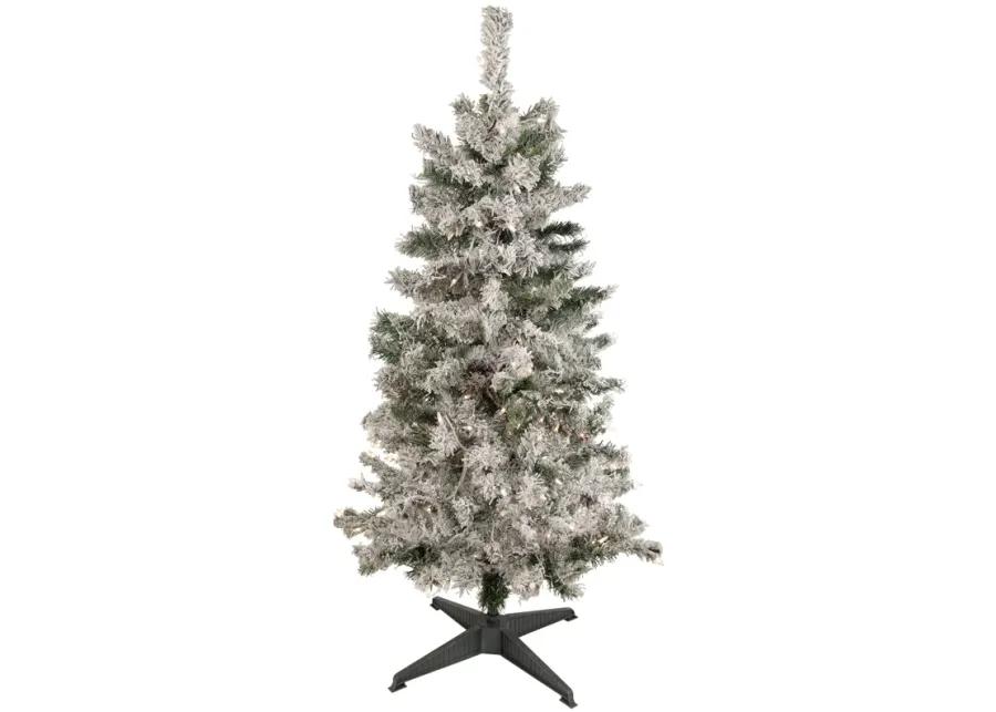 4.5' Pre-Lit Flocked Pine Medium Artificial Christmas Tree - Clear Lights